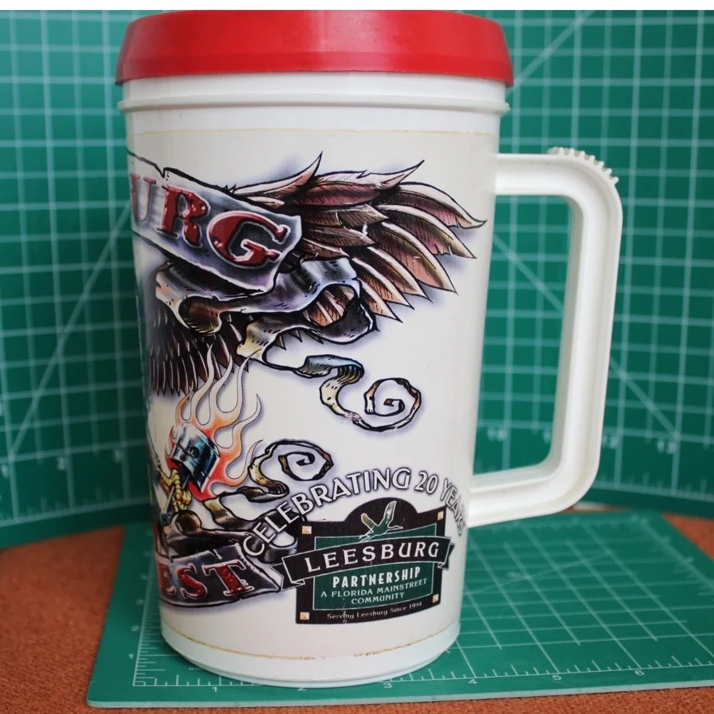 Budweiser Leesburg Bikefest 2014 18th Annual Plastic Travel‎ Mug Eagle Red Lid